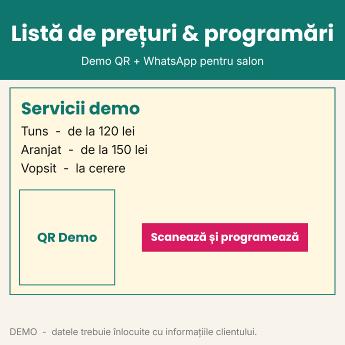 Demo QR + WhatsApp pentru salon